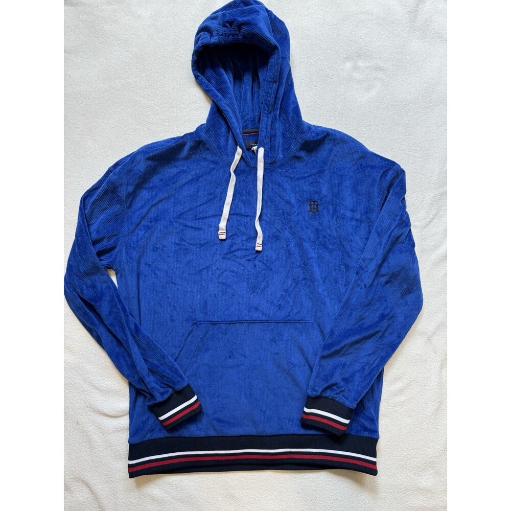 Tommy Hilfiger Mens Hoodie Velour Blue Size Small